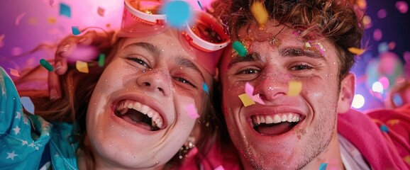 A Young Couple Recording A Lively Video For Social Media, Filled With Excitement And Energy