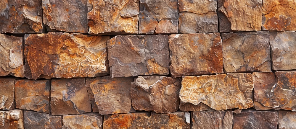 Poster rustic style wall made of old marable bricks featuring a unique destroyed stone pattern includes cop