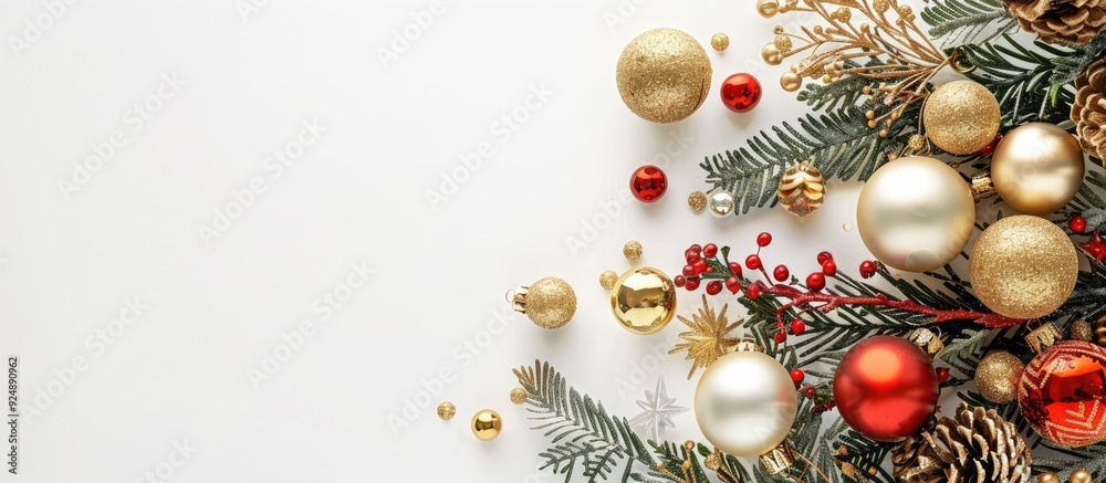 Canvas Prints Festive Christmas theme with gold decorations on a white background ideal for a holiday greeting card or social media post with space for additional text or images