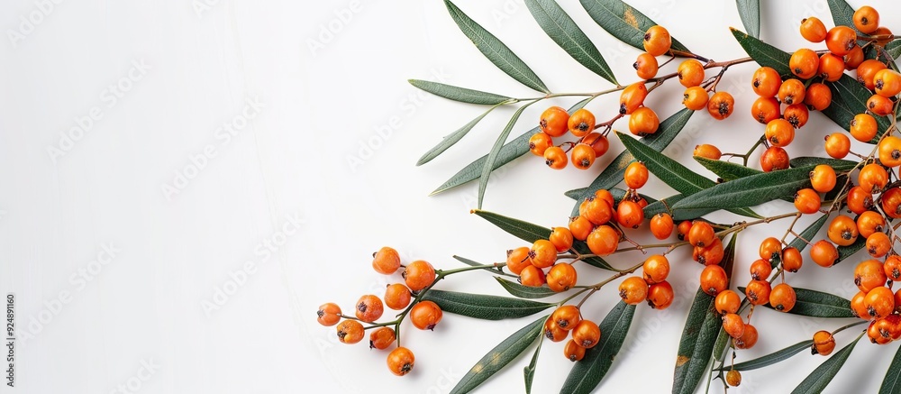 Poster sea buckthorn on a white background with copy space image