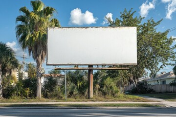 A Blank Billboard in a Suburb with Palm Trees