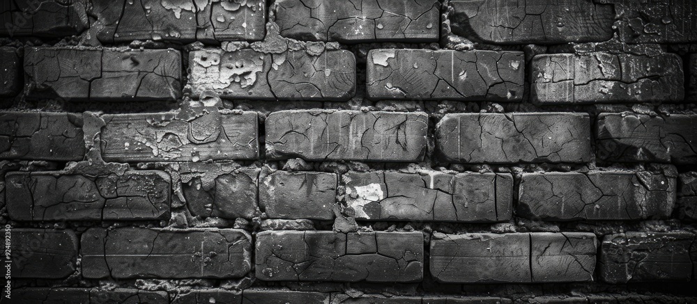 Poster focused on dirty and rough patterns shapes and textures of old brick walls against a black and white