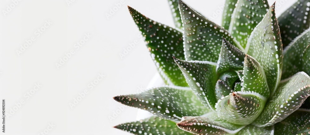 Poster macro closeup of a haworthia succulent cactus on a white backdrop with copy space image available