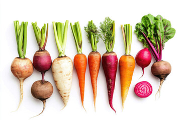 An assortment of vibrant root vegetables.