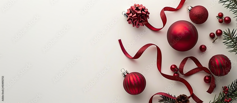 Fototapete festive holiday decoration with ribbon and red ornaments perfect for adding joy to the season all ag