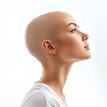 Cut out transparent profile of bald woman's head