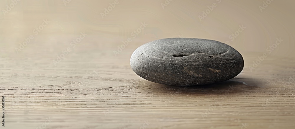 Poster A Zen spa stone placed on a simple wooden surface with ample copy space image available