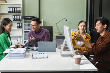 Successful business team, working and update tasks with milestones progress planning and professional investor working new start up project in the office.