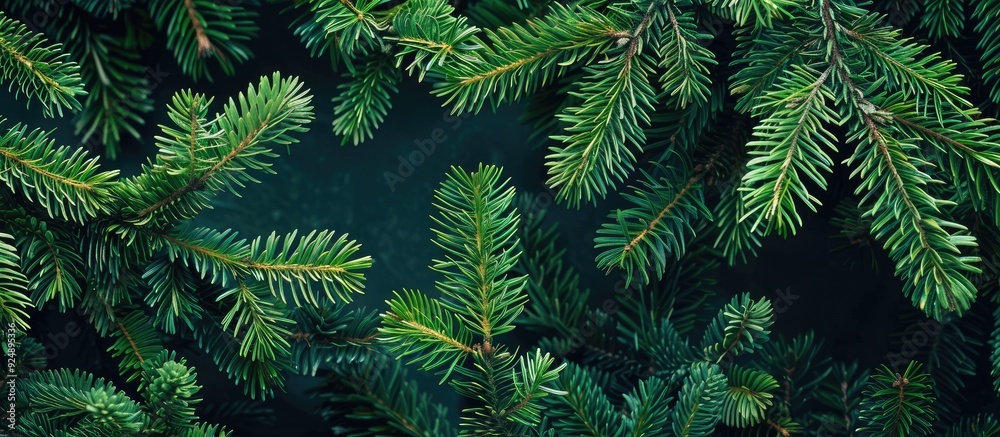 Leinwandbilder green pine branches creating a festive christmas fir tree background with copy space image