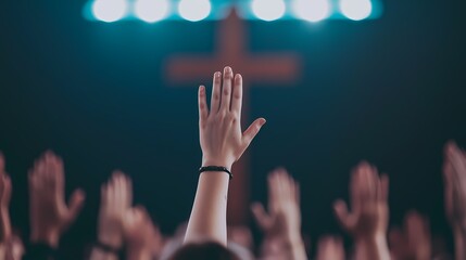 A worship scene with raised hands in a spiritual atmosphere, emphasizing faith and community connections.