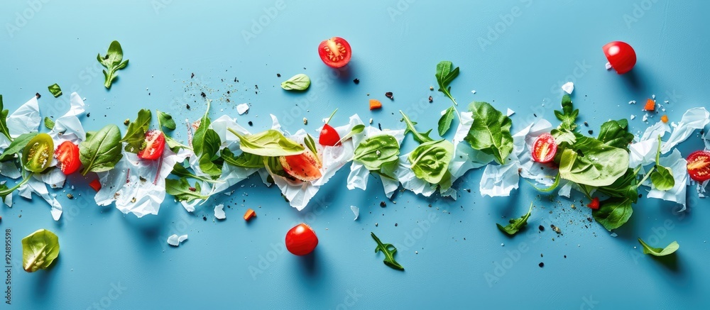 Aufkleber A torn paper with a healthy diet message against a blue background forming a symbolic representation of a healthy diet with empty space for additional content