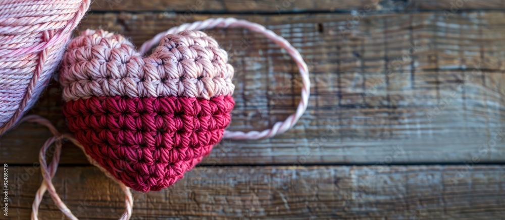 Aufkleber vertical valentine s day themed image with a crocheted pink and red heart amigurumi displayed on a w