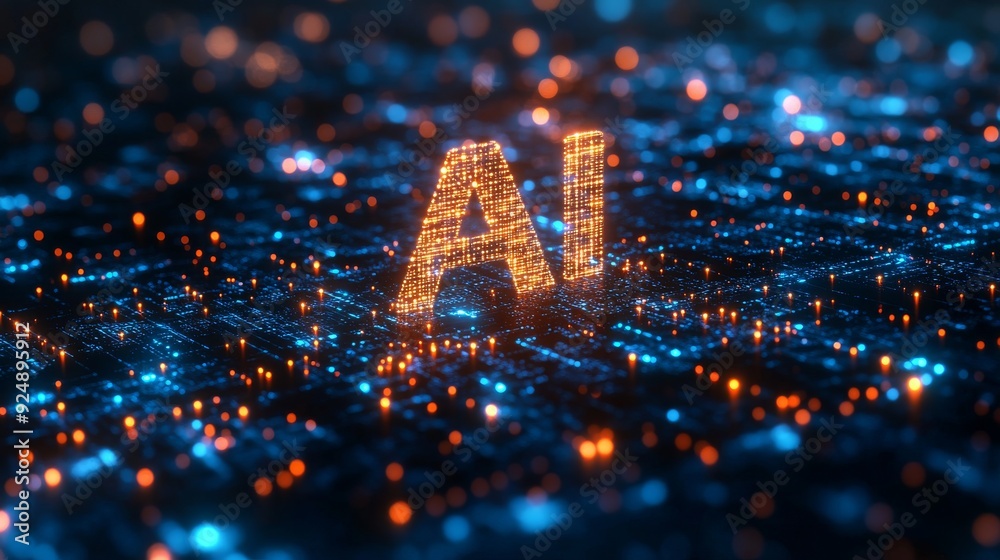 Wall mural artificial intelligence ai symbol emerging from futuristic circuit board