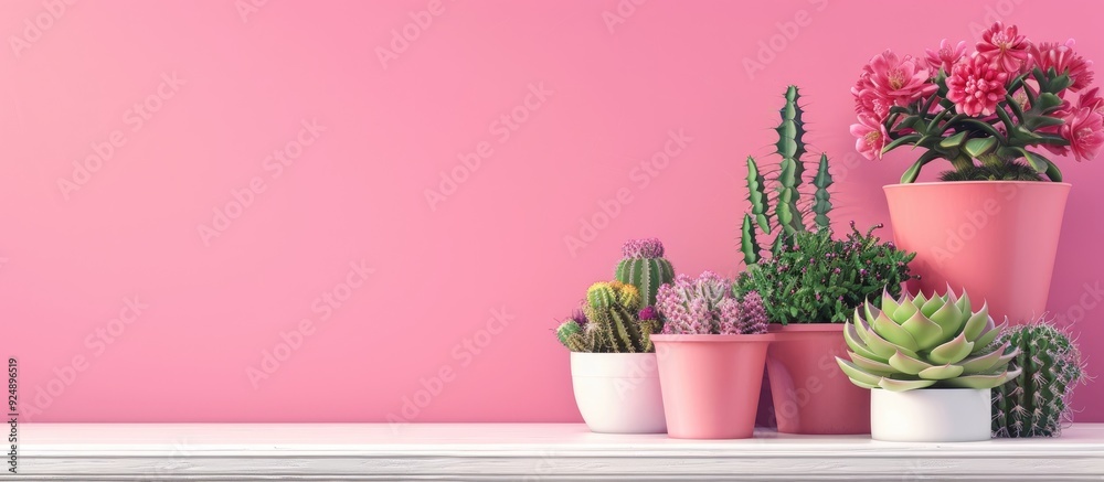 Aufkleber an isolated image of a white office desk featuring succulent flowers in pots with cacti on the table
