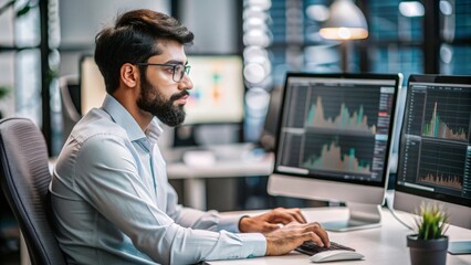 "Indian Data Scientist Analyzing Data Trends" – An Indian data scientist analyzing data trends on a computer screen.
