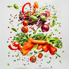 The design of the commercial poster of vegetables combined with the three products.,generative ai
