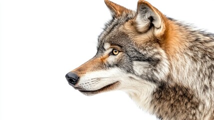 Fototapeta premium An isolated gray wolf head on a transparent background, cutout version in PNG format.