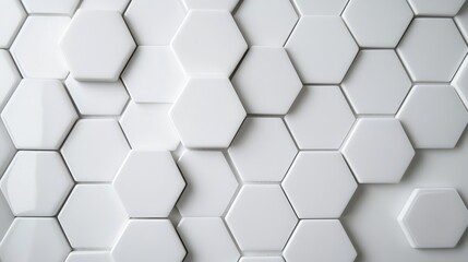 Fototapeta premium White hexagon tiles arranged in a minimalist pattern, offering a clean and simple aesthetic.