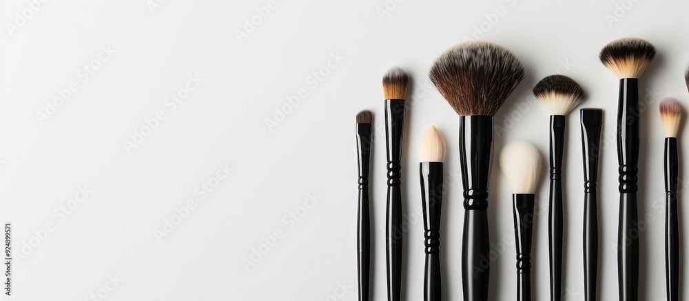 Poster professional makeup brushes set isolated on a white background with copy space image available