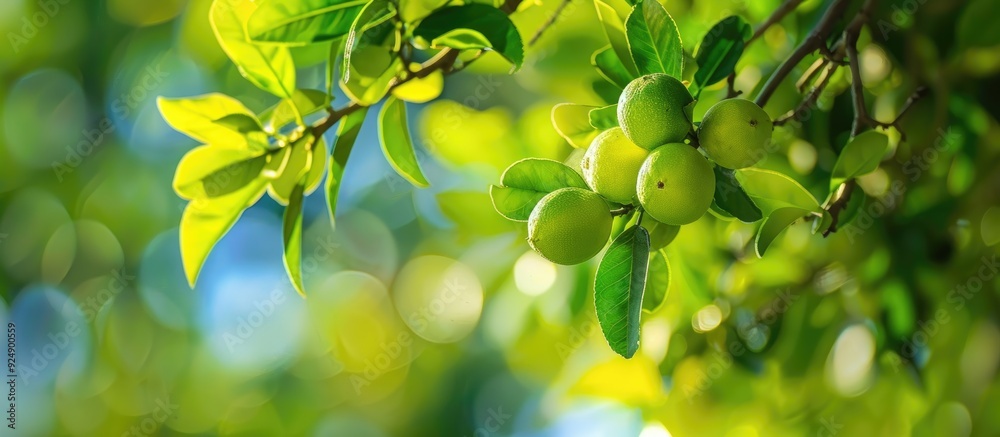 Aufkleber Tree with lime green fruits and copy space image