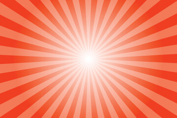 Abstract red sunburst background with sun ray. Pattern of starburst. Texture with light of sunburst. Radial beam of sunlight. Retro background with flash. Design of sunbeams. Vector.