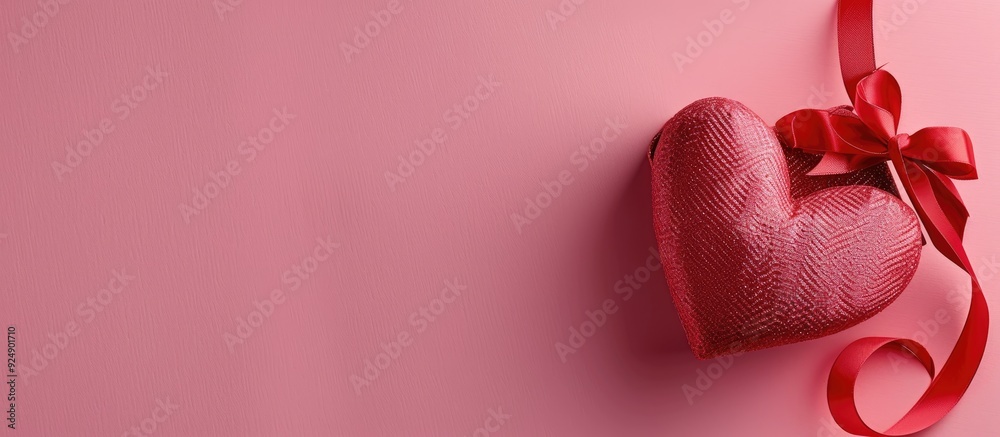 Aufkleber Top down view of a red heart and gift box on a pink background ideal for Valentine s Day themes with a space for custom text like a copy space image