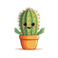 Happy cartoon cactus in a terracotta pot with two small green arms
