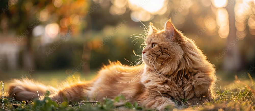 Poster persian cat in orange hues against a natural backdrop with ample copy space image