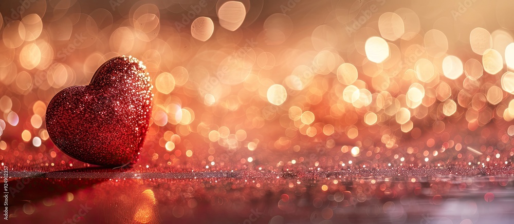 Poster selective focus on a shiny background featuring a valentine heart perfect for love themes with copy 