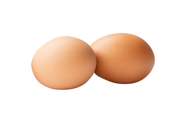 Two fresh brown chicken eggs in stack isolated in png file format