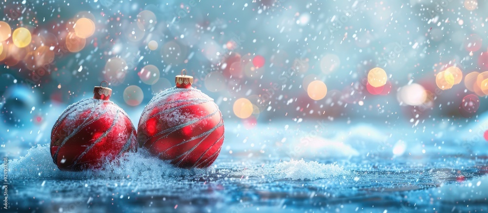 Poster abstract winter background with snow featuring christmas balls ideal as a copy space image