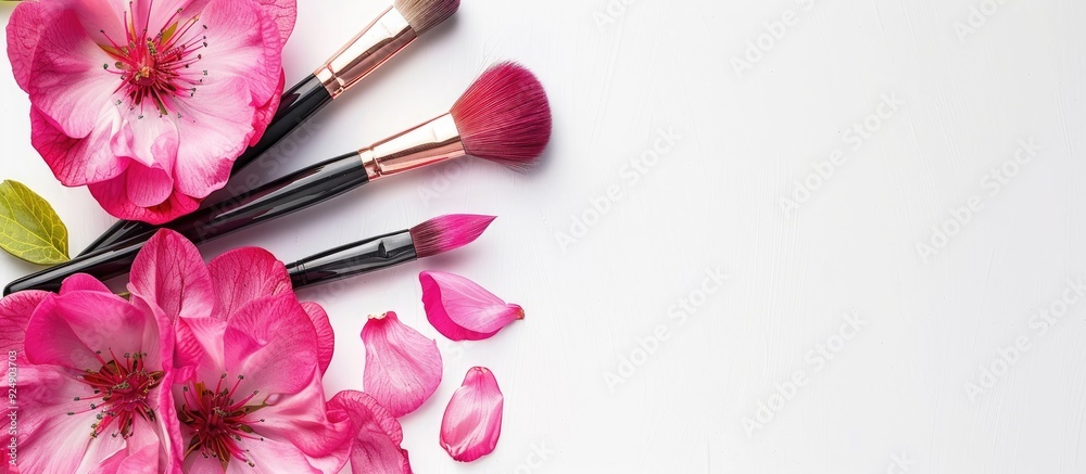 Aufkleber magenta brushes and a flower perfect for a beautician concept with a white backdrop providing room f