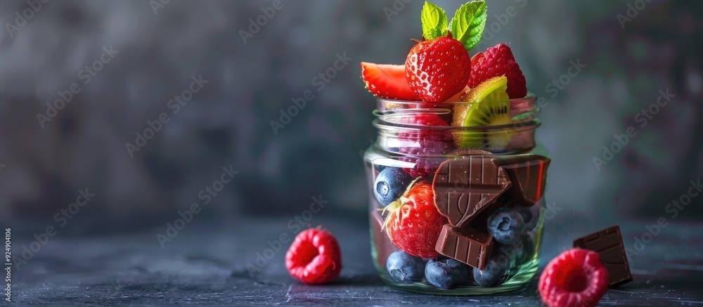 Aufkleber glass jar filled with fruity chocolate creating a vibrant and mouth watering copy space image