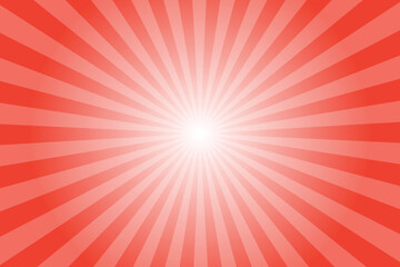 Abstract prismatic red sunburst background with sun ray. Pattern of starburst. Texture with light of sunburst. Radial beam of sunlight. Retro background with flash. Design of sunbeams. Vector.