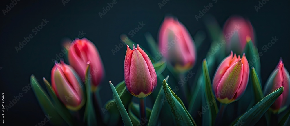 Poster pink tulip buds shown in a copy space image