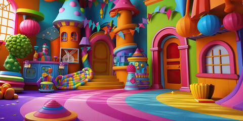 Whimsical Wonderland: A Colorful and Magical Set for Family Fun - Imagine a set filled with vibrant colors, whimsical props