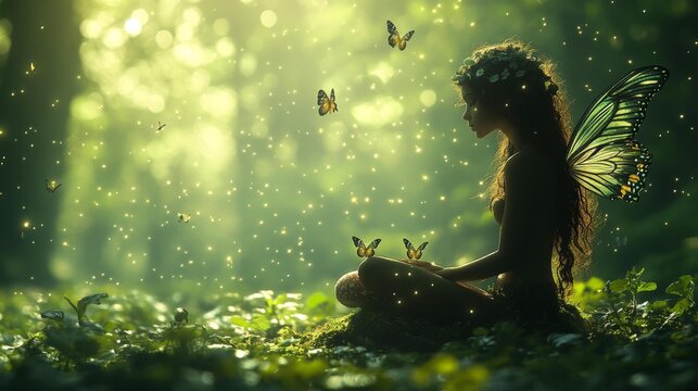 Enchanting forest fairy with glowing wings - generative ai