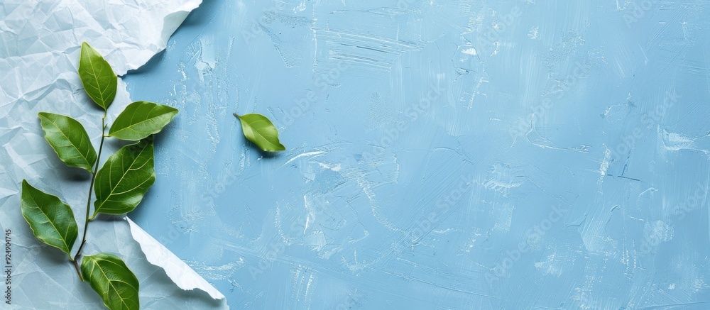 Aufkleber A torn paper with a healthy diet message against a blue background forming a symbolic representation of a healthy diet with empty space for additional content