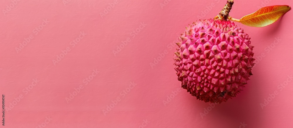 Poster Top view of a lychee fruit placed on a colored background with ample copy space image