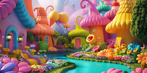 Obraz premium Whimsical Wonderland: A Colorful and Magical Set for Family Fun - Imagine a set filled with vibrant colors, whimsical props