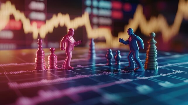 market clash, financial chart in background, 3D illustration