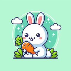 Cute Baby Rabbit With Carrot Cartoon Vector Icon Illustration Animal