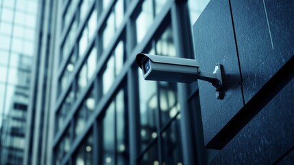 Security camera observing modern office buildings in the city