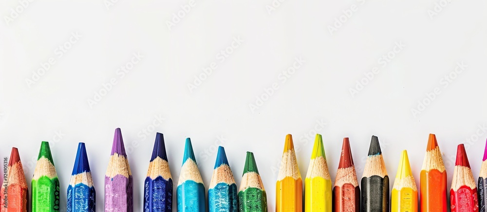 Aufkleber a variety of crayons set against a white background with ample space for additional imagery
