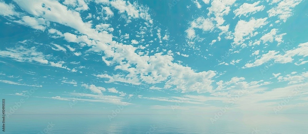 Poster a scenic aerial view featuring a clear blue sky adorned with wispy white clouds set against a vast e