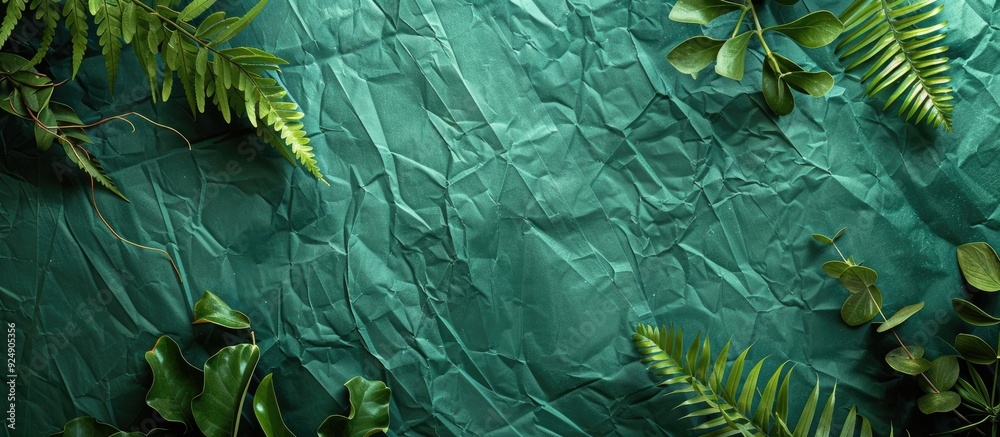 Leinwandbilder wild plants against a backdrop of green paper with empty space for placement of images. creative ban