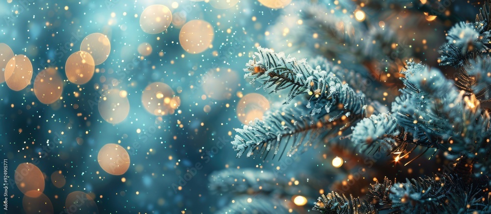 Aufkleber winter themed background with glittering lights and a close up of a christmas tree perfect for the h