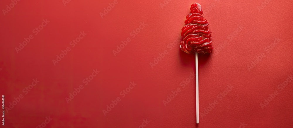 Fototapete a lollipop designed as a christmas tree against a red backdrop with space for additional images