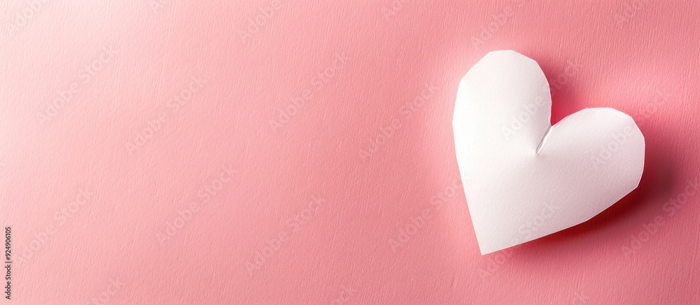 Aufkleber white heart cut from paper on pink pastel background with copy space image capturing a valentine s d