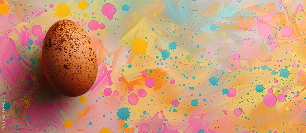 Leinwandbilder Sketch and structured brown egg positioned on a colorful Easter themed background with a blank area for additional elements like text or graphics known as a copy space image